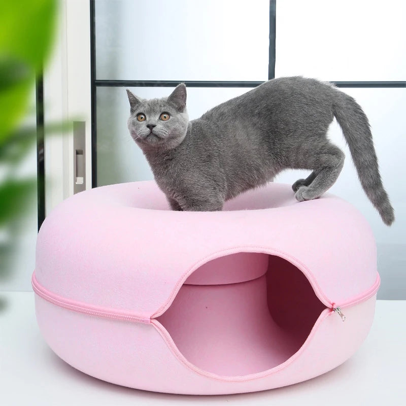 Donut Pet Cat Tunnel Interactive Bed Toy House Cat Bed Dual-Use Felt Indoor Cat House Kitten Sports Equipment Cat Supplies