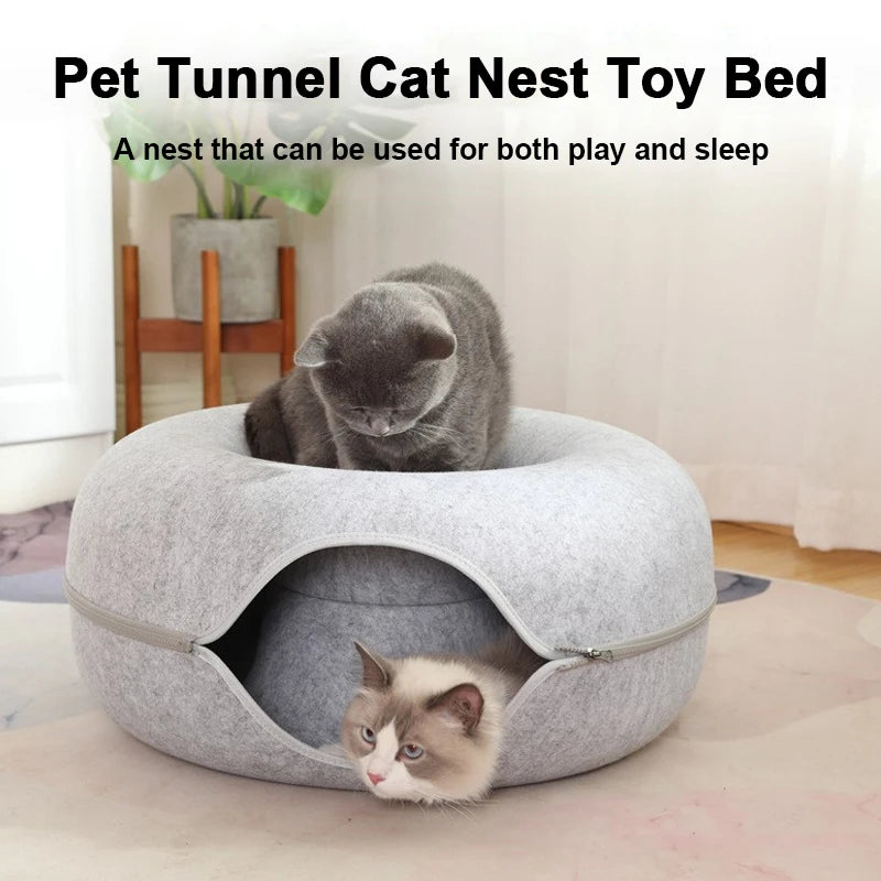 Donut Pet Cat Tunnel Interactive Bed Toy House Cat Bed Dual-Use Felt Indoor Cat House Kitten Sports Equipment Cat Supplies