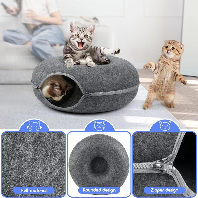 Donut Pet Cat Tunnel Interactive Bed Toy House Cat Bed Dual-Use Felt Indoor Cat House Kitten Sports Equipment Cat Supplies