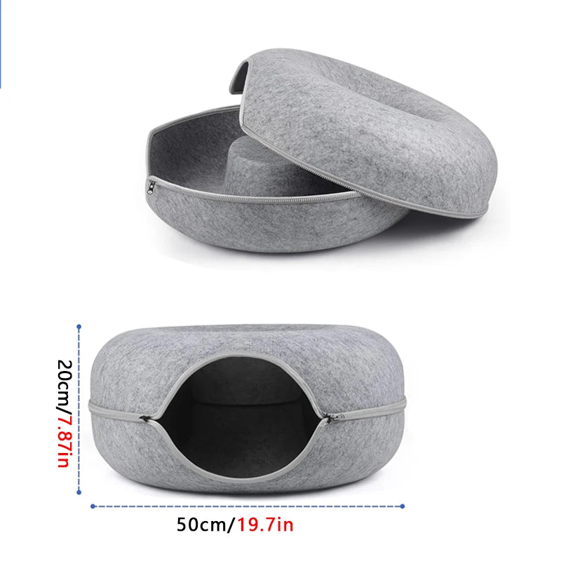 Donut Pet Cat Tunnel Interactive Bed Toy House Cat Bed Dual-Use Felt Indoor Cat House Kitten Sports Equipment Cat Supplies