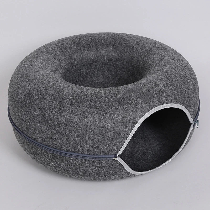 Donut Pet Cat Tunnel Interactive Bed Toy House Cat Bed Dual-Use Felt Indoor Cat House Kitten Sports Equipment Cat Supplies