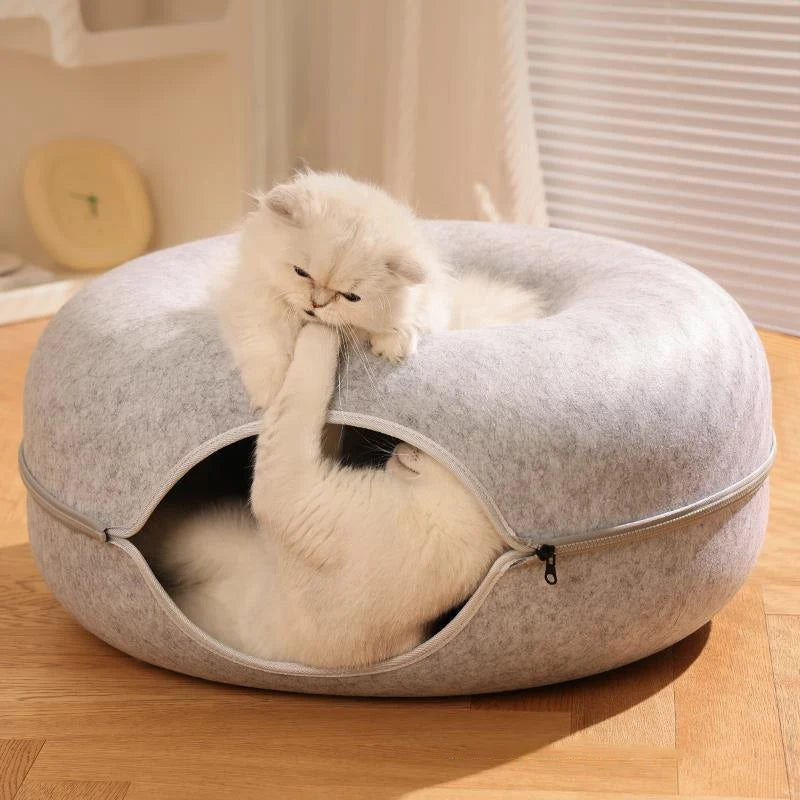 Donut Pet Cat Tunnel Interactive Bed Toy House Cat Bed Dual-Use Felt Indoor Cat House Kitten Sports Equipment Cat Supplies
