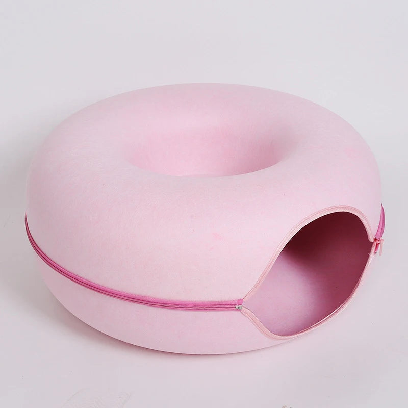 Donut Pet Cat Tunnel Interactive Bed Toy House Cat Bed Dual-Use Felt Indoor Cat House Kitten Sports Equipment Cat Supplies