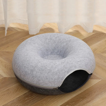 Donut Pet Cat Tunnel Interactive Bed Toy House Cat Bed Dual-Use Felt Indoor Cat House Kitten Sports Equipment Cat Supplies