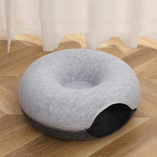 Donut Pet Cat Tunnel Interactive Bed Toy House Cat Bed Dual-Use Felt Indoor Cat House Kitten Sports Equipment Cat Supplies