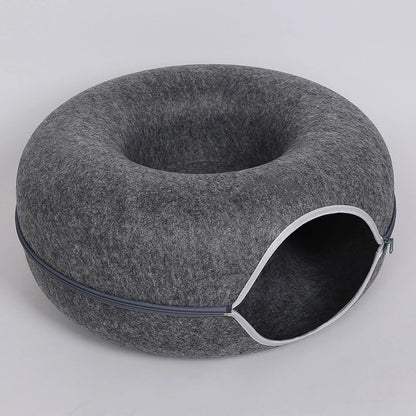 Donut Pet Cat Tunnel Interactive Bed Toy House Cat Bed Dual-Use Felt Indoor Cat House Kitten Sports Equipment Cat Supplies